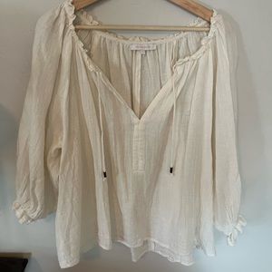 Olivaceous Peasant Sleeve White Shirt